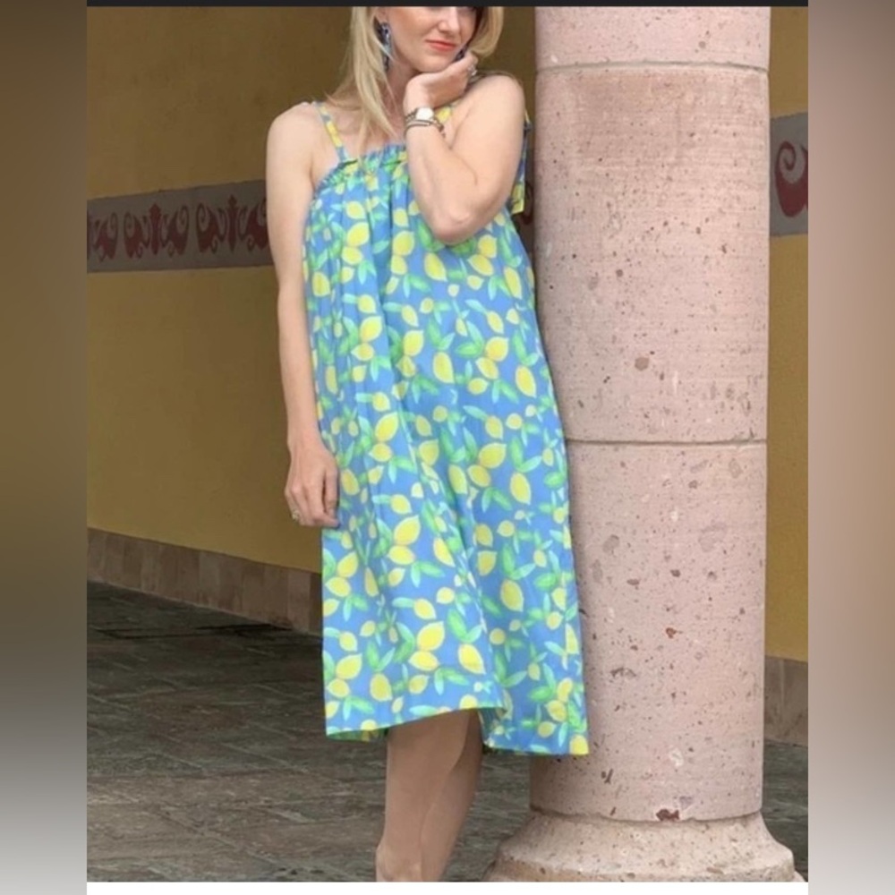 Brooke Wright lemon print cotton lawn swing dress XS/SM